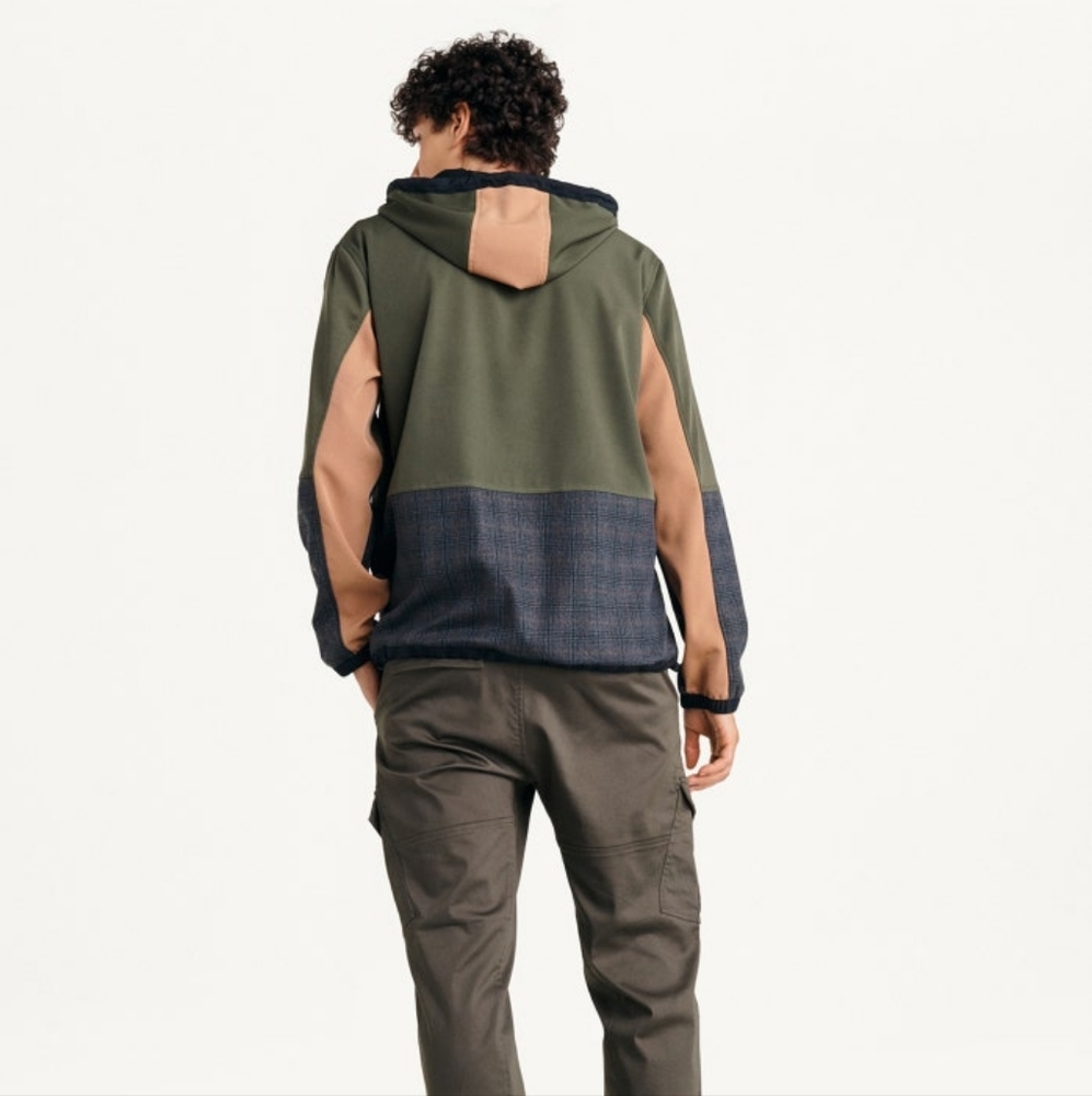 DKNY- Long Sleeve Mixed Media Hooded Jacket, size: M, color: Olive